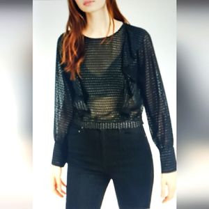 Bar lll  Women's Printed Long Sleeve Jewel Neck Top Black Size Small